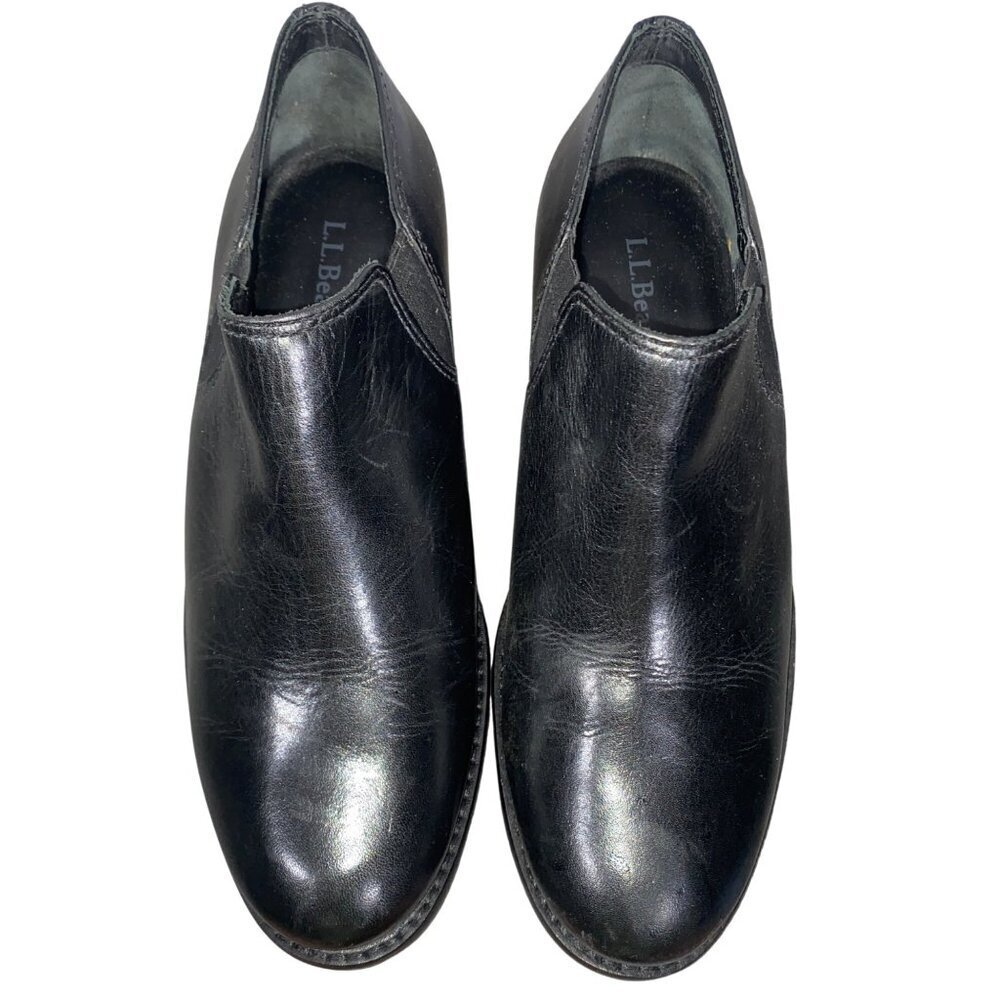 L.L. Bean Womens Black Leather ankle boots preppy neutral Slip-On Shoes Size 7.5